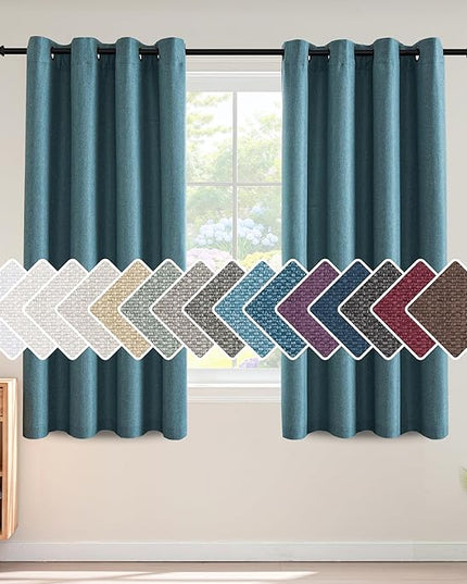 H.VERSAILTEX Linen Blackout Curtain 63 Inches Long for Bedroom/Living Room Thermal Insulated Grommet Linen Curtain Drapes Primitive Textured Burlap Effect Window Drapes 1 Panel - Heather Aegean Blue