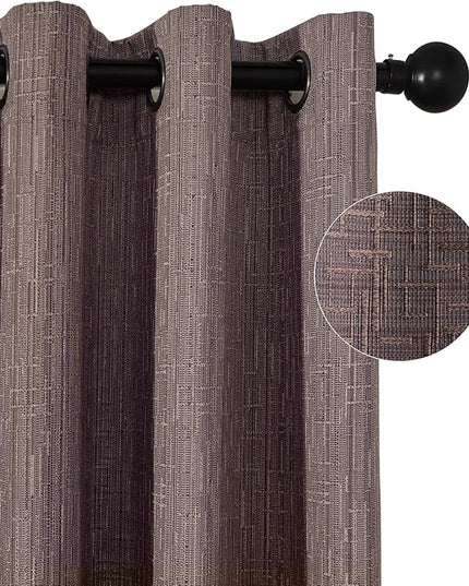 Jacquard Linen Curtains 63 inch Length 2 Panels Thick Faux Linen Blended Window Drapes Burlap Textured Curtains with Grommet for Living Room Bedroom Farmhouse (42x63 Fashion Purple) Natural