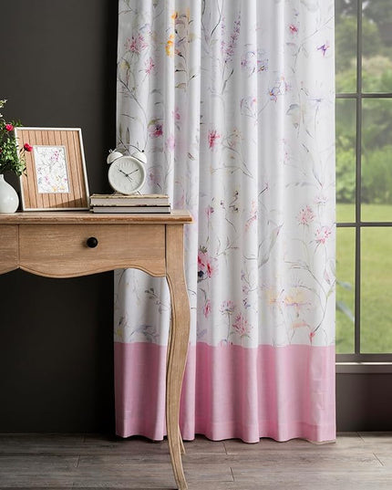 Maison d' Hermine Curtains for Living Room 100% Cotton 108 inch Length One Panel Light Filtering Curtains for Bedroom Windows with Rod and Loop Pockets Drapes (Summer Floral Pink, 50" W x 108" L)
