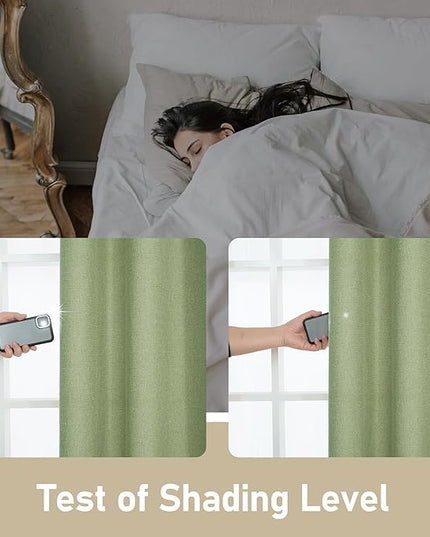 LAMIT Sage Green Linen Curtains for Living Room 84 inch Length, Spring Room Decor Linen Textured Light Filtering Curtains with Grommet for Bedroom/Farmhouse, Set of 2 Panels, W52 x L84