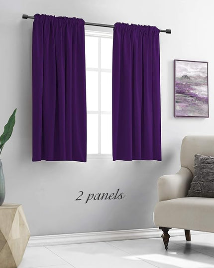 DONREN 48 Inch Length Short Curtains for Kitchen - Small Window Treatment Rod Pocket Blackout Curtain Drapes (1 Pair,Royal Purple,52 Inches Wide by 48 Inches Long)