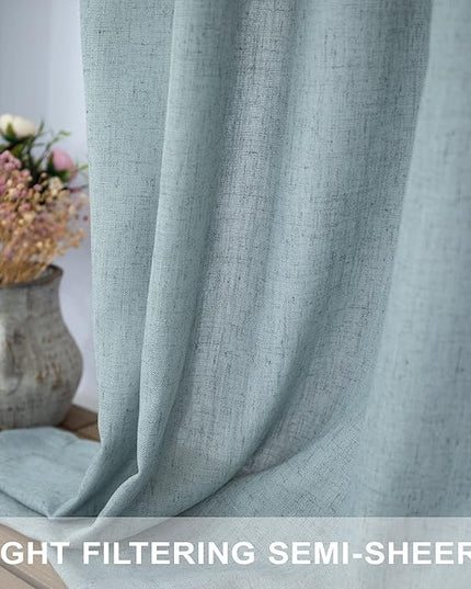 Grey Green Curtains 72 Inch Length for Living Room Pair Set 2 Panels Back Tab Pocket Drapes Light Filtering Semi Sheer Gray Teal Curtains for Door Summer Pool Spa Room Cottage Rustic Decor 52x72 Long