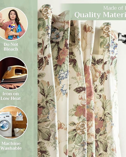 Maison d' Hermine Curtains for Living Room 100% Cotton 124 inch Length Two Panels Light Filtering Curtains for Bedroom Windows with Rod and Loop Pockets Drapes (Abbeville, 50" W x 124" L)