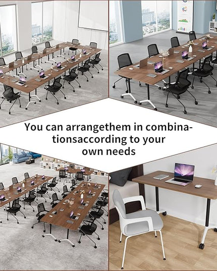 Conference Room Table with Flip-Top Design for Dynamic Meetings, Business Table Computer Desk with Heavy-Duty Frame,Foldable Seminar Meeting Tables for Home Office (2, A, 47.2IN)
