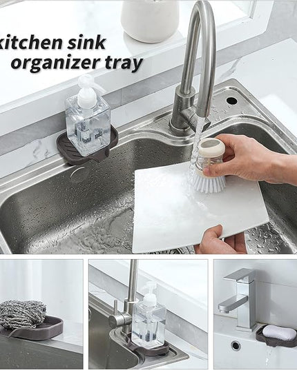 Silicone Bathroom Soap Dishes with Drain Spout-Bathroom and Kitchen Sink Organizer,Sponge Holder,Dish Soap Tray,Perfect for Dispenser,Scrubber,Bottle,Cup on Sink or Counter-Coffee 4.9"×3.2"