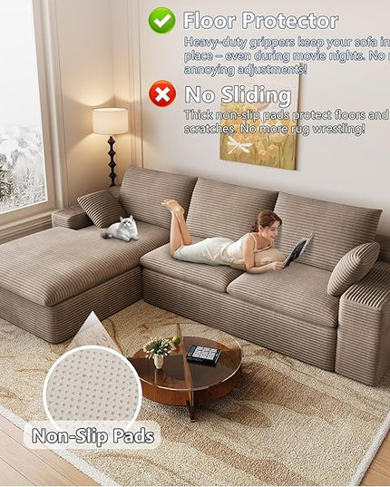 107" Cloud Couch Modular Sectional Sofa for Living Room, L-Shape Boneless Couch with Deep Seat, Modern Corduroy 3-Seater, No Assembly Required (Camel,Left-Facing Chaise)