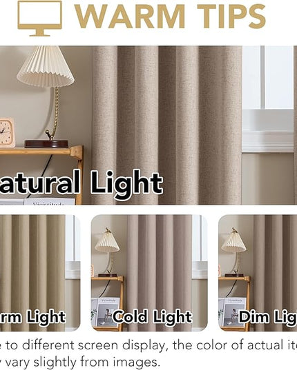H.VERSAILTEX Linen Curtains 100% Blackout Curtains for Bedroom 96 inch Long Full Light Blocking Nature Linen Blended Window Curtains for Living Room Nickel Grommet (2 Panels, Heathered Sand)