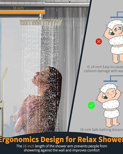 SR SUN RISE 12 Inches Bathroom Luxury Rain Mixer Shower Combo Set Wall Mounted Rainfall Shower Head System Brushed Nickel Finish Shower Faucet Rough-In