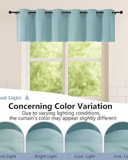 Simplebrand Aqua Kitchen Valances for Windows 18 Inches Long 2 Pack, Room Darkening Window Valances for Living Room, Grommet Short Straight Drape Kitchen Curtains for Bedroom Kids Room, 40Wx18L