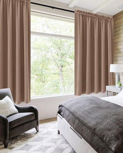 DWCN Blackout Curtains for Bedroom – Rod Pocket Thermal Insulated Noise Reducing Noise Reducing Drapes for Living Room, W 60 x L 63 Inch, 2 Panels, Khaki