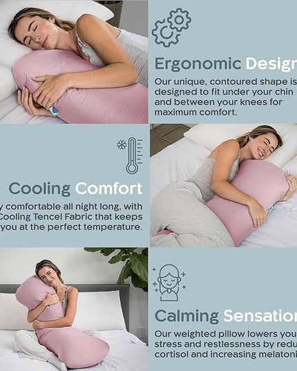 Weighted Body Pillow 8lbs - Weighted Pillow for Deeper Sleep (48" x 14") - Cooling Body Pillows for Adults, Side Sleeper Body Pillows with Cover (X-Large/Blossom)