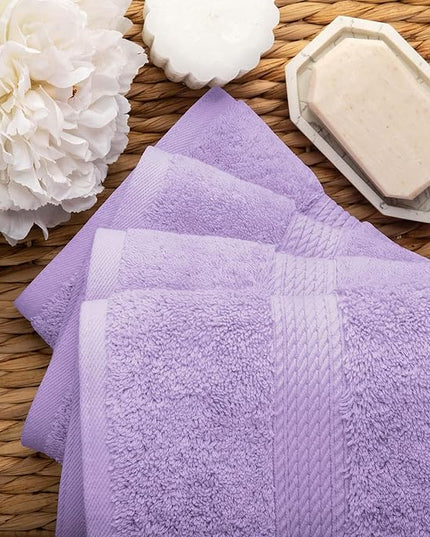 Superior Egyptian Cotton Pile Hand Towel Set of 4, Ultra Soft Luxury Towels, Thick Plush Essentials, Absorbent Heavyweight, Guest Bath, Hotel, Spa, Home Bathroom, Shower Basics, Purple