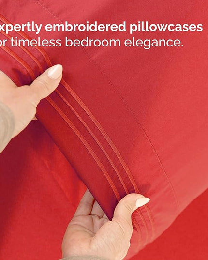 Twin Size 3 Piece Sheet Set - Comfy Breathable & Cooling Bed Sheets Set - Hotel Luxury Bedding for Women, Men, Kids, Teens, Boys and Girls - Deep Pockets, Ultra-Soft & Wrinkle Free - Oeko-Tex - Red