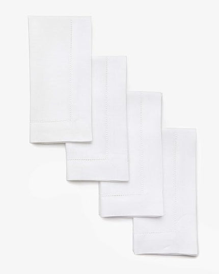 Solino Home White Linen Napkins Set of 4-100% Pure Linen Hemstitch Dinner Napkins 20 x 20 Inch for Winter, Christmas, Holiday, New Year - Classic Hemstitch