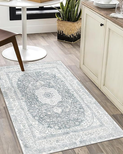 Small Rugs 2x3,Grey Rug for Entryway Bathroom Bedroom Kitchen Entrance Doormat,Boho Vintage Bohemian Distressed Washable Accent Floor Throw Carpet Non Slip,Floral