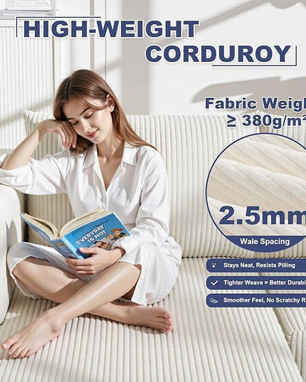 108" Boneless Couches for Living Room, Modular Cloud Couch Sofa - L Shap Corduroy Sectional Sofa, Fluffy Memory Foam Sleeper Sofa Furniture, No Assembly, Wide Armrest, Beige