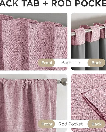 Joydeco Blackout Curtains for Bedroom - 96 Inch Long 100% Light Blocking 2 Panels Set Pink Drapes, Thermal Insulated Room Darkening Curtains, Linen Textured for Living Room, Rod Pocket & Back Tabs