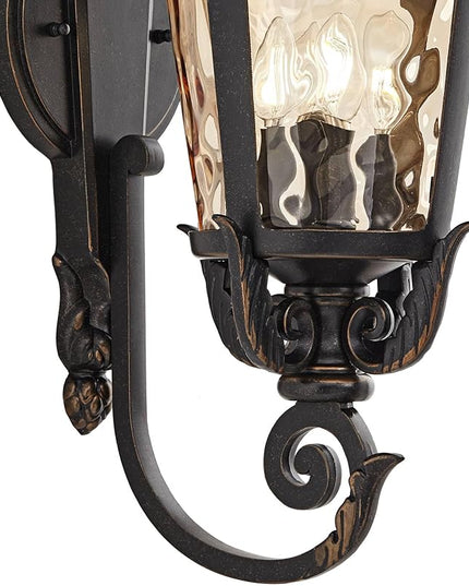 John Timberland Casa Marseille Vintage Outdoor Wall Light Fixture Veranda Bronze Scroll Frame 31" Champagne Hammered Glass for Exterior House Porch Patio Outside Deck Garage Yard Front Door