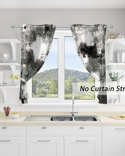 Asuexpect Black Grey Abstract Curtains 2 Panels Abstract Rust Curtain Room Darkening Grommet Window Drapes Modern Decorative Window Treatments for Bedroom Living Room, 26x36 Inches, Black Grey