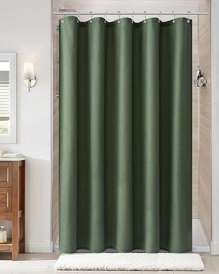 Naturoom 54 Inch Shower Curtain - Stall Narrow Half Green Linen Ultra Thick Fabric Shower Curtain Set with Hooks, Boho Farmhouse Rustic RV Camper Bath Curtains for Bathroom, Olive Green, 54x78