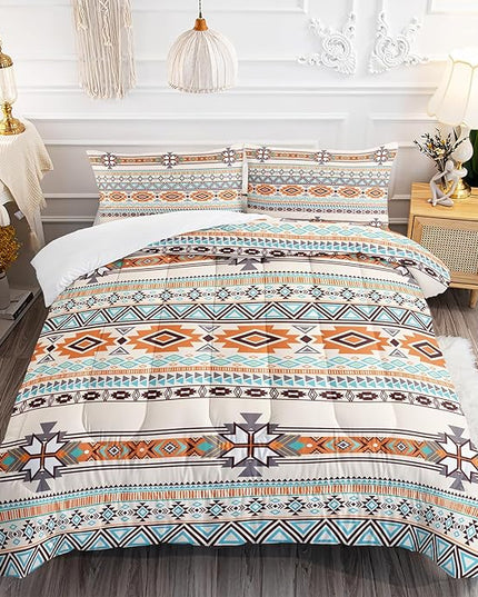 AILONEN Tribal Comforter Set Twin Size, Aztec Geometric Bedding Set, Boys Girls Traditional Duvet Set 3 Pieces, 1 Quilt and 2 Pillowcases