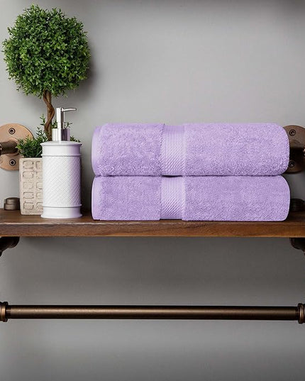 Superior Egyptian Cotton Pile Bath Towel Set of 2, Ultra Soft Luxury Towels, Thick Plush Essentials, Absorbent Heavyweight, Guest Bath, Hotel, Spa, Home Bathroom, Shower Basics, Purple