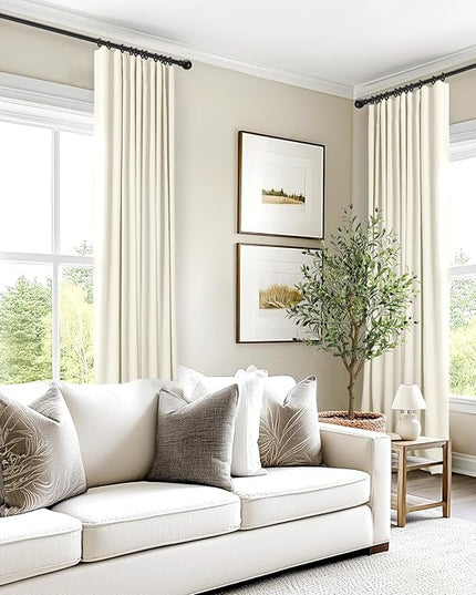 INOVADAY 100% Blackout Curtains for Bedroom, Black Out Curtains 96 Inch Long, Clip Rings Linen Blackout Drapes, Thermal Insulated Room Darkening for Living Room, 2 Panels - Lightcream,W50xL96