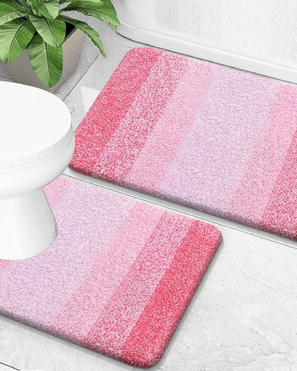 OLANLY Bathroom Rug Set 2 Piece, Soft Absorbent Microfiber Bath Mats and U-Shaped Contour Toilet Rug, Non-Slip, Machine Wash Dry, Plush Shaggy Bath Mats for Bathroom (30"x20"+24"x20", Pink)