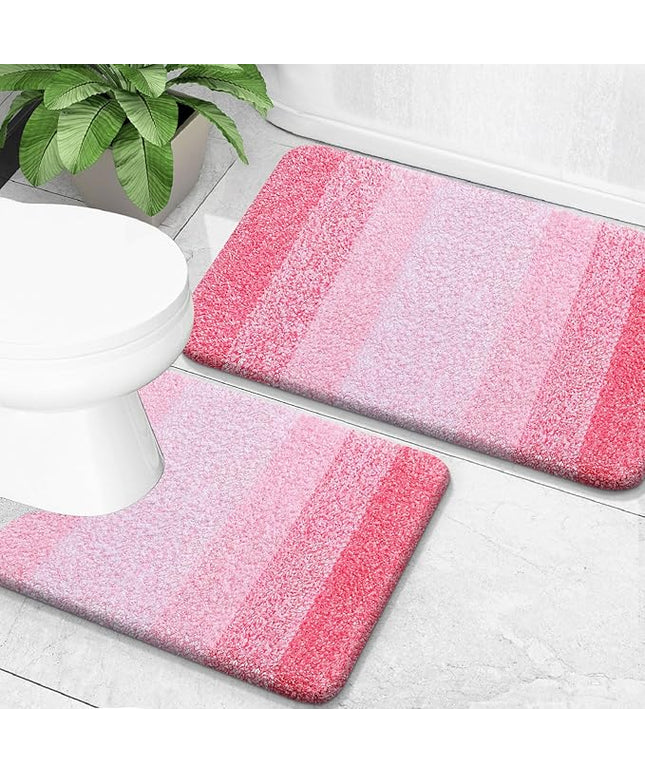 OLANLY Bathroom Rug Set 2 Piece, Soft Absorbent Microfiber Bath Mats and U-Shaped Contour Toilet Rug, Non-Slip, Machine Wash Dry, Plush Shaggy Bath Mats for Bathroom (30"x20"+24"x20", Pink)