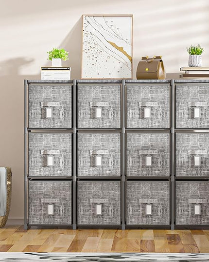 Cube Storage Organizer Shelf with 6 Printed Bins + Labels, Cubby Storage Organizer with Bins, Large Capacity Shelves for Storage,Closet, Living Room, Dorm, Yarn