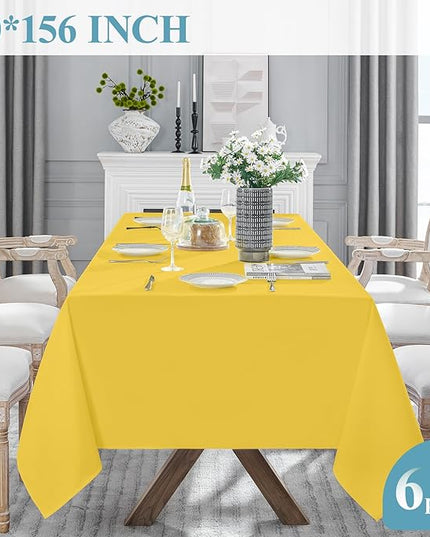VidaFete Tablecloth 6 Pack 90 * 156inch Rectangle Table Cloth Polyester, Stain Wrinkle Resistant Polyester Dining Table Cover for Kitchen Dinning Party Wedding Rectangular Buffet Decoration(Yellow)