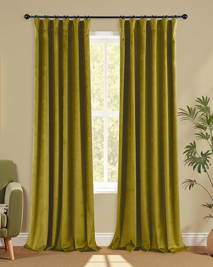 KOUFALL Chartreuse Back Tab Velvet Curtains for Living Room 52x90 Inches Long