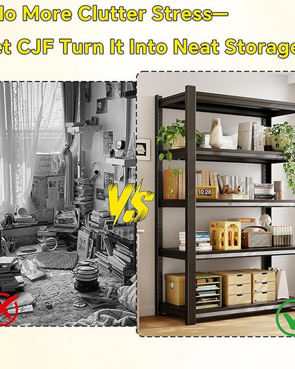 CJF Metal Storage Shelves, 5-Tier Garage Shelving Unit, Heavy Duty Adjustable Metal Shelving for Garage, Basement, Pantry, Warehouse-Black (71 "H x 36" W x 16" D)