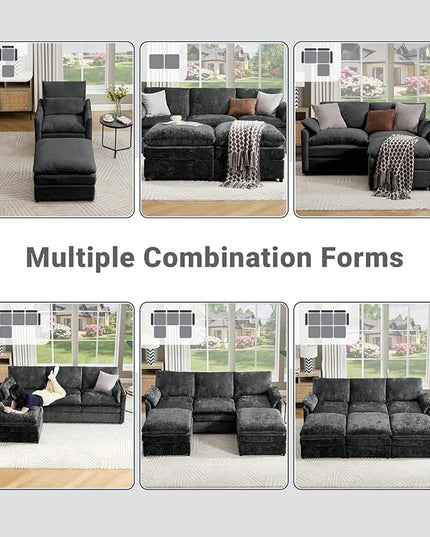 Tbfit Living Room Furniture Set, Standard Sofa & Ottoman, Modern Comfy Cloud Sofa Set, Spring Seat Cushions, Chenille, Dark Gray