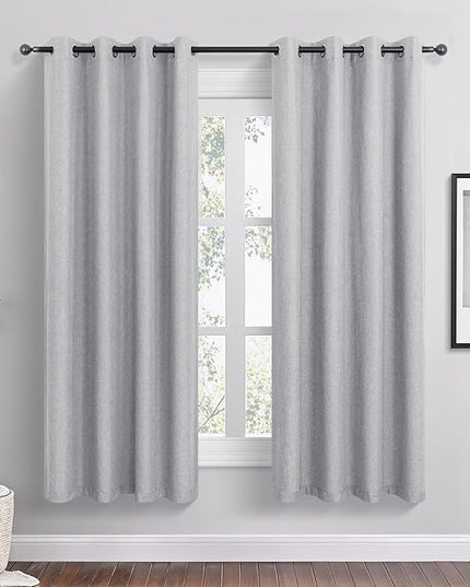Light Grey Linen Blackout Curtains 63 Inch Length 2 Panels Set for Bedroom Living Room Grommet 100% Black Out Linen Drapes Room Darkening Window Curtains 63 Inches Long Light Silver Gray