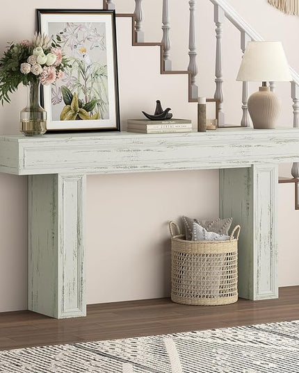 Rresyet 63 Inch Long Console Table, Sofa Table Behind Sofa, Wooden Entryway Table, Farmhouse Entryway Table for Entry, Hallway, Living Room (White)
