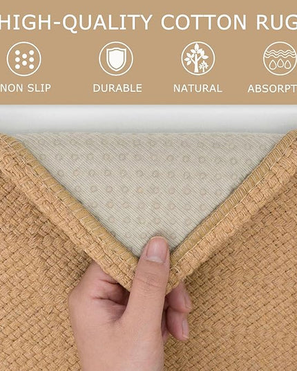 KOZYFLY Washable Runner Rug 2x6 Ft Runners for Hallways Kitchen Braided Cotton Entryway Runner Indoor Runners with Rubber Backing, Floor Carpet for Hallway Kitchen Entryway Bedroom, Warm Tan