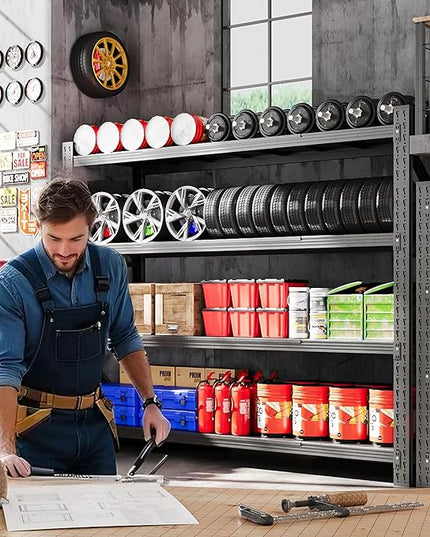 79”W Garage Shelving Heavy Duty, 7000LBS Metal Storage Shelves, 24” Deep Storage rack shelf, Steel Tall Industrial Shelving , 4 Tier Adjustable Standing Shelf for Warehouse / Shop 79"W x 24"D x 79"H