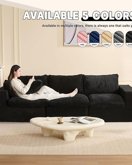 106.3” Sectional Couches for Living Room, Cloud Couch, Modular Sectional Sofa, Convertible Sofas Bed, Deep Seat Sofa, Corduroy, Black