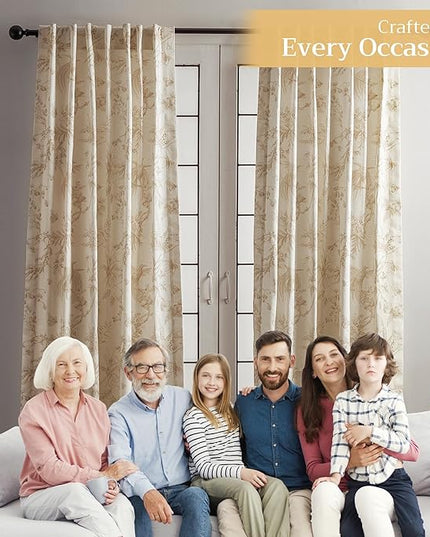 Maison d' Hermine Curtains for Living Room 100% Cotton 108 inch Length Two Panels Light Filtering Toile Curtains for Bedroom Windows with Rod and Loop Pockets Drapes (Paradise Almond, 50" W x 108" L)
