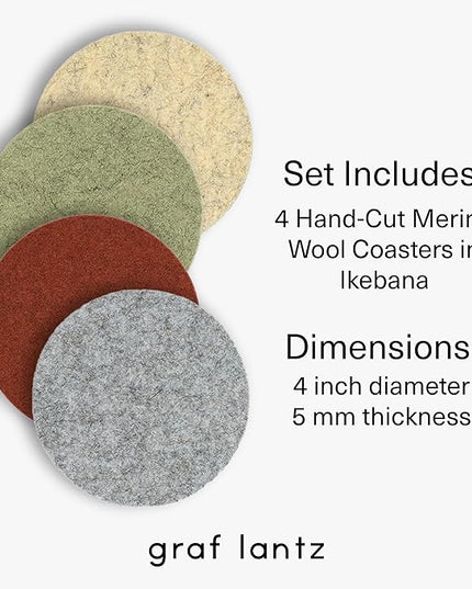 Graf Lantz - Bierfilzl Merino Wool Round Coasters Set of 4 - Ikebana (4" Circles) - Absorbs 30% of Weight - German Wool - Heat Resistant, Sustainable, & Reusable - Home Decor & Coffee Table Decor