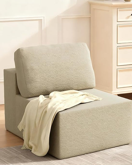 30" Modular Upholstered Foam Couch, Upholstered Floor Sofa Couch with Pillow, Bean Bag Chair for Bedroom Living Room, No Assembly Required (Camel, Teddy Boucle)