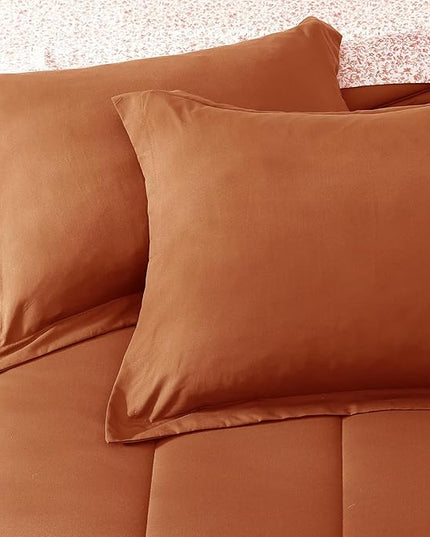 Monbix King Size Comforter Set - 7 Pieces Bed in a Bag King, Burnt Orange Track Stitching Bedding Sets, All Seasons Down Alternative Comforter Bed Set with Sheets