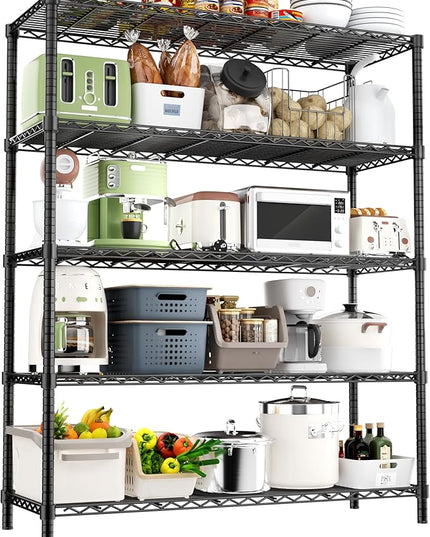 Storage Shelves Heavy Duty, 48" L x 20" W x 72" H Garage Shelving Unit Loads 2000LBS, 5-Tier Adjustable Metal Utility Shelf, Wire Shelf for Kitchen, Laundry Room, Pantry, Warehouse, Basement