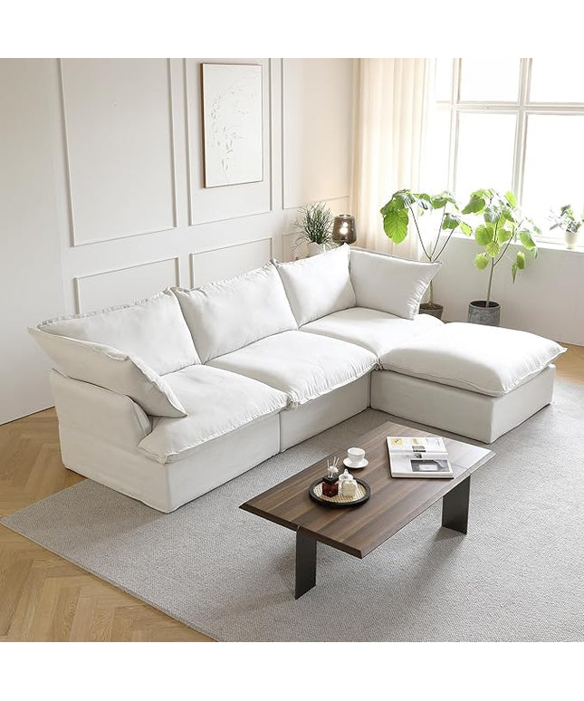 JACH L-Shaped Sectional Couches, Comfy Modular Sectional Couch, Cushion Covers Removable, Two Corners and A Middle, Sofas Furniture for Living Room, White