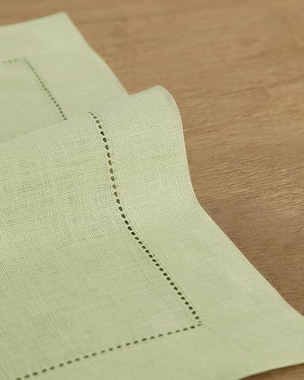 Solino Home Linen Napkins Set of 4 - Classic Hemstitch 100% Pure Linen Sage Green Dinner Napkins Cloth 20 x 20 Inch for Christmas, Winter, New Year - Handcrafted and Machine Washable