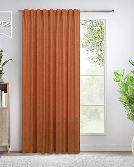 Pitalk 60 Inch Wide Curtains for Living Room 2 Panels Back Tab Pocket Drape Semi Sheer Linen Extra Large Burnt Orange Curtains for Home Office Hotel Flat Family Sunroom 5 FT Width by 9 FT Long 60x108