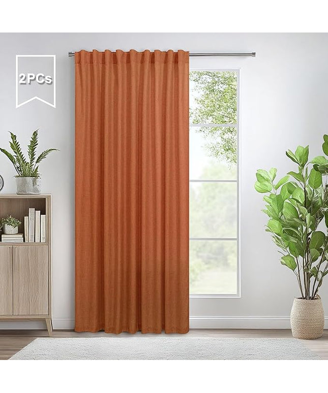 Pitalk 60 Inch Wide Curtains for Living Room 2 Panels Back Tab Pocket Drape Semi Sheer Linen Extra Large Burnt Orange Curtains for Home Office Hotel Flat Family Sunroom 5 FT Width by 9 FT Long 60x108