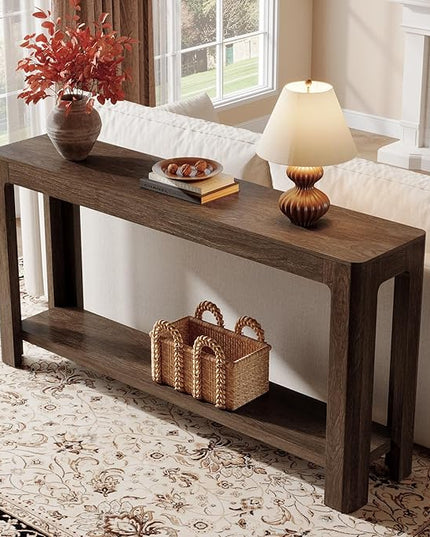 Tribesigns 63 Inch Entryway Console Table, 2-Tier Farmhouse Narrow Sofa Table Behind Couch, Accent Entrance Console Furniture for Entryway, Foyer, Hallway, Dark Brown