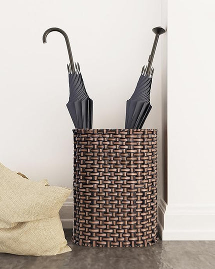 PEMAR Wicker Umbrella Holder Indoor Outdoor, Decorative Hand Woven Umbrella Stand Rack for Home, Entryway Rustic Farmhouse Multipurpose Narrow Tall Basket (Brown)